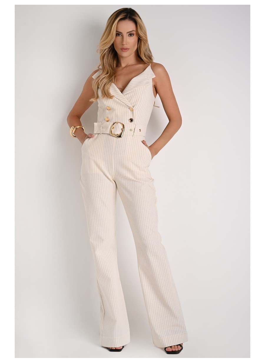 Striped Front Wrap Jumpsuit