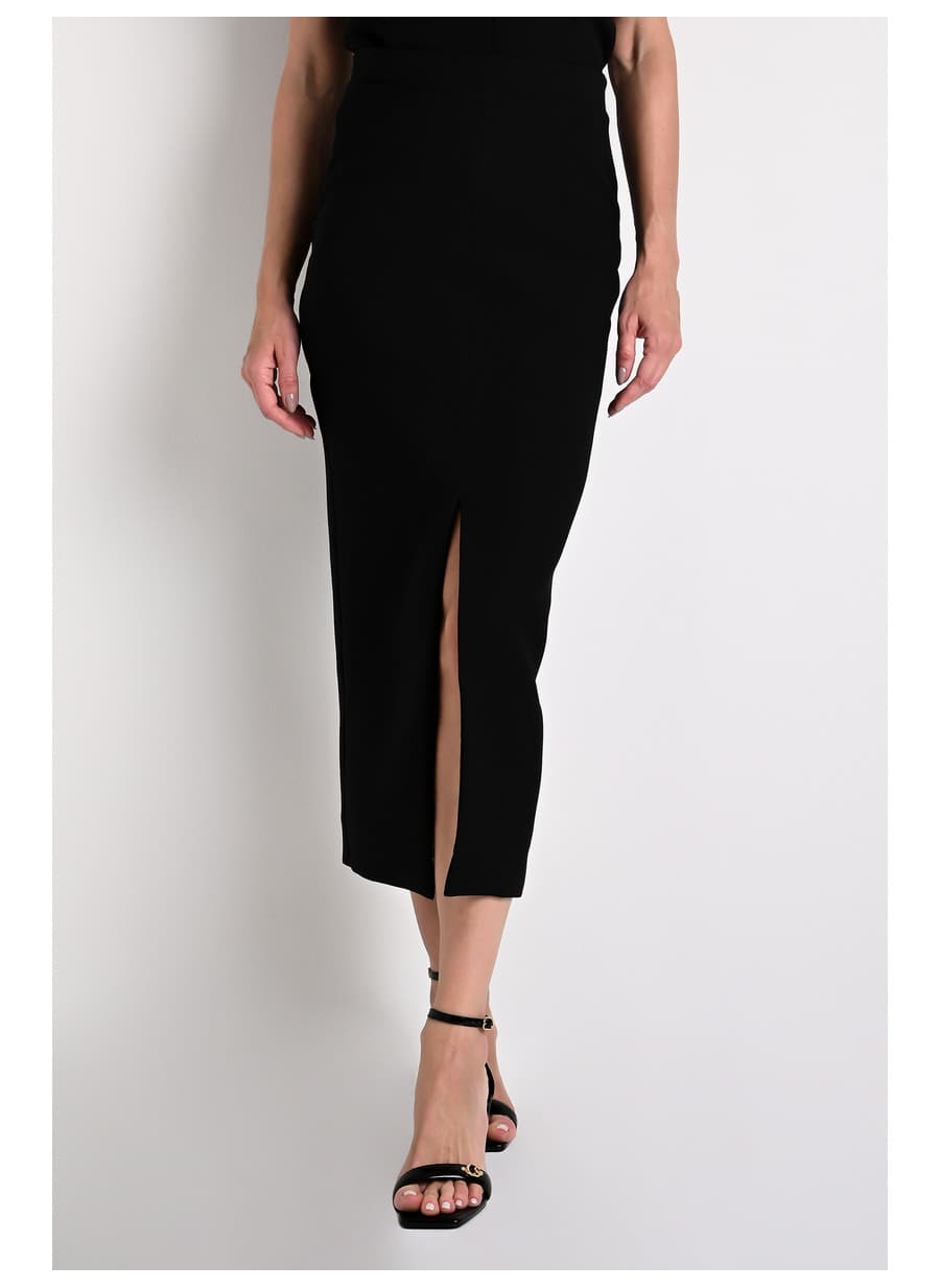 Midi Skirt with Front Slit Black