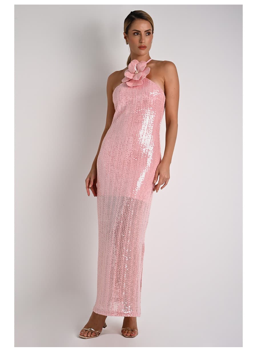 Midi Dress with Side Slits in Pink Lily