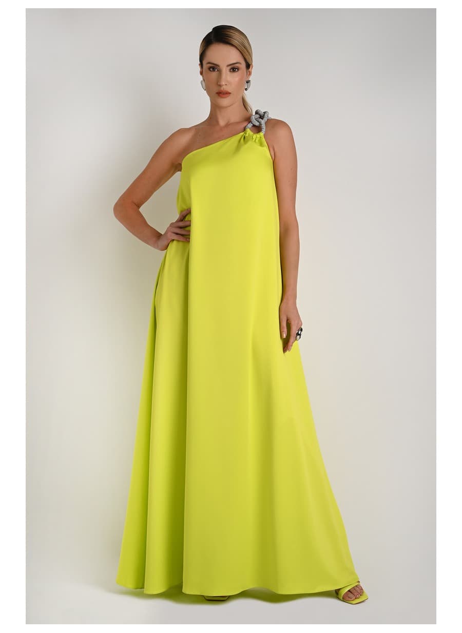 Long Dress with Tropical Shoulder Detail