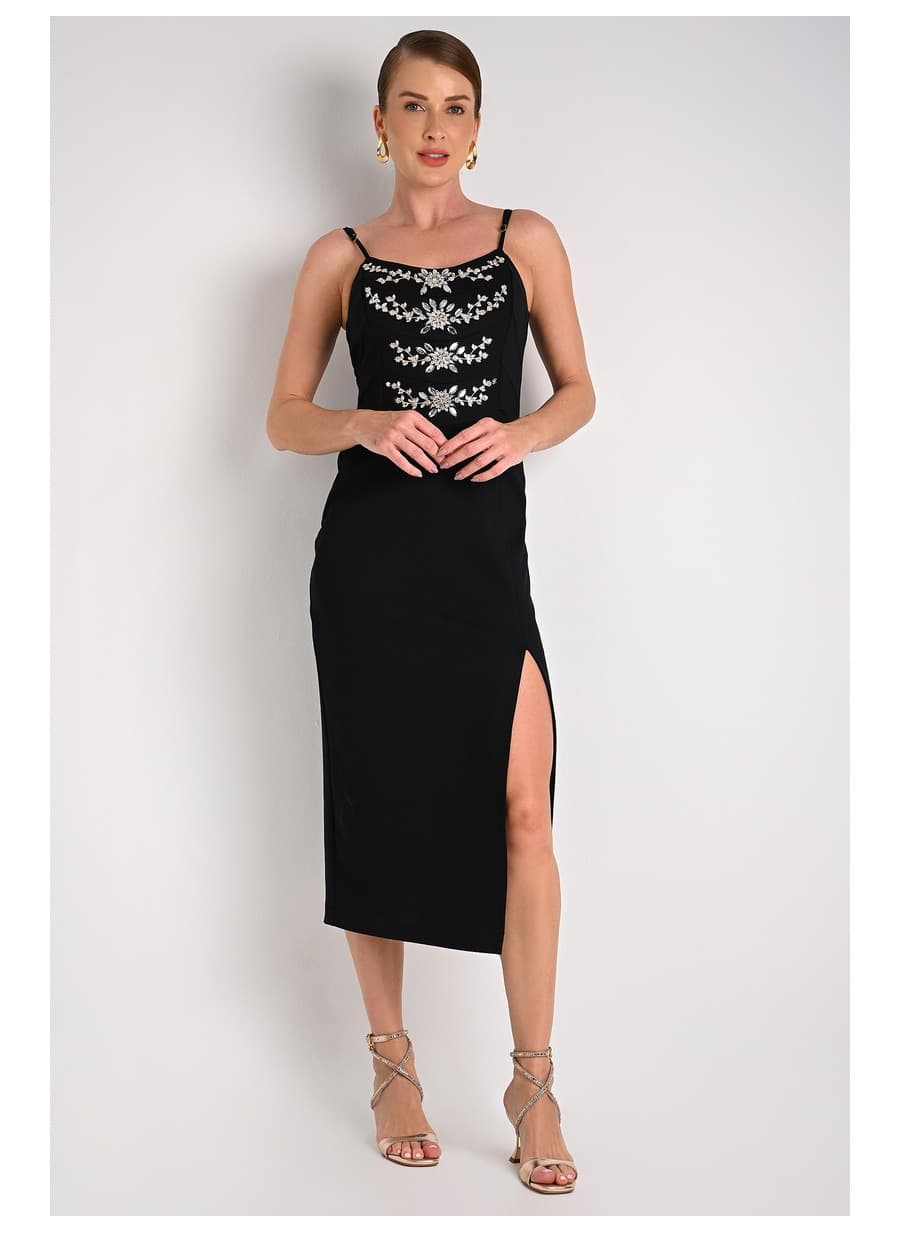Luxury Midi Dress with Slit Black
