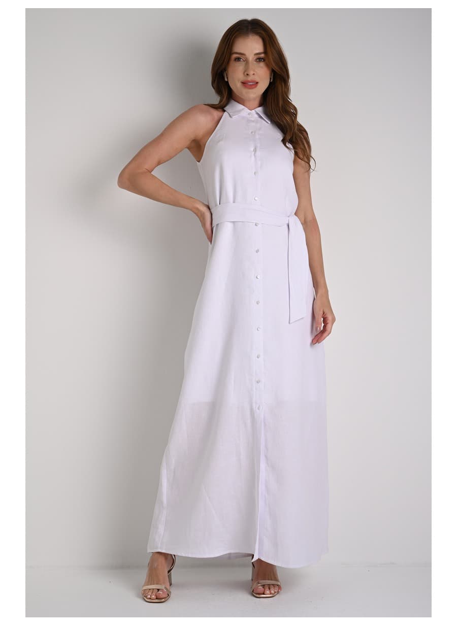 Halter Neck Chemisier Dress Bianco