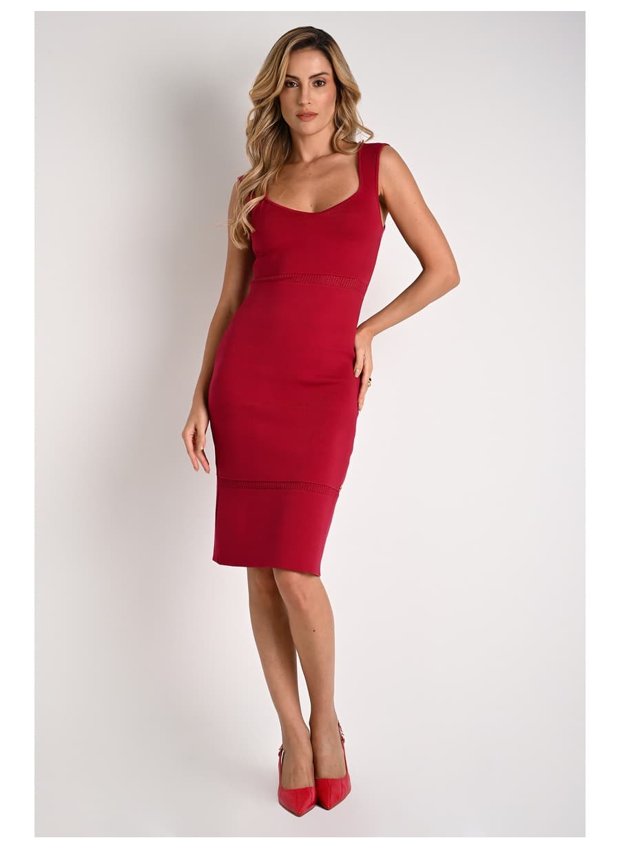 Midi Dress with Red Orchid Transparency