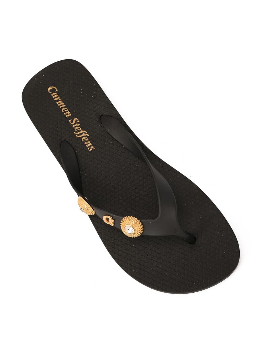 Black Flip-Flops with Decoration